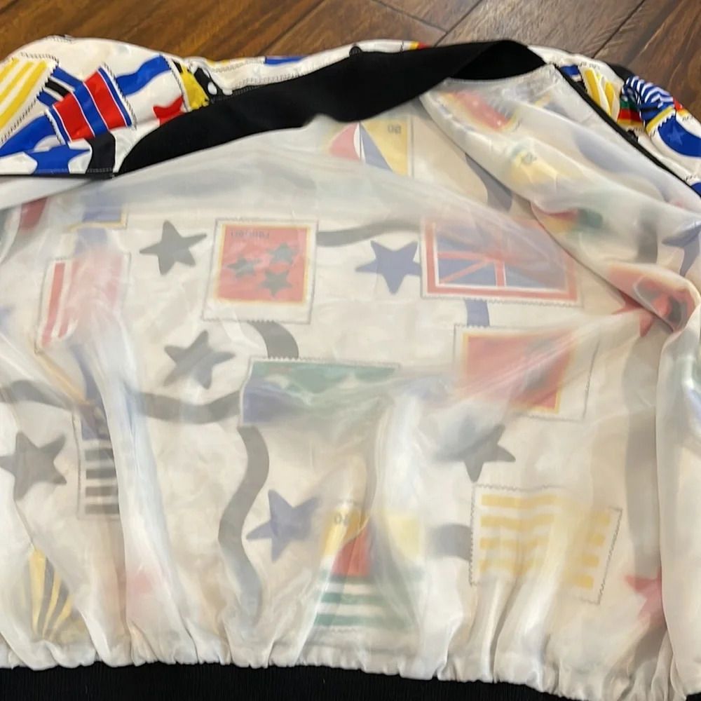 Vintage Jordana Stamps Flags zip Up Jacket Elastic Waist Blouse Small - Picture 7 of 16